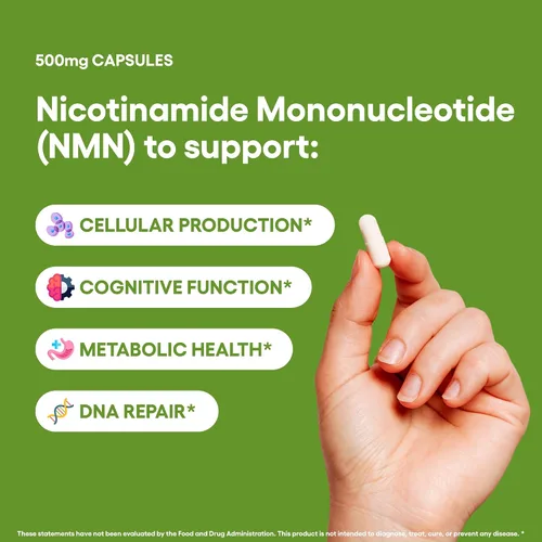 Miniatura 2 de NMN 500mg Cápsulas 99.3% Pureza Mononucleótido de nicotinamida 30 porciones Apoya la reparación del ADN y la función cognitiva Apto