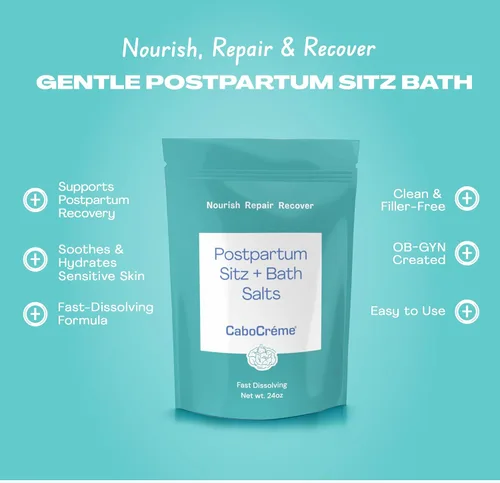 Miniatura 3 de CaboCréme Sitz posparto + sales de baño, 24 onzas, baño posparto para cuidado perineal, lágrimas curativas, hinchazón y hemorroides, sal del mar