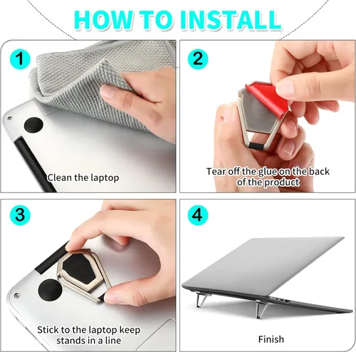 Miniatura 4 de Konohan 4 piezas de soporte portátil para teclado y laptop, mini elevador de teclado de aluminio, plegable y refrigerante, elevador ligero ajustable