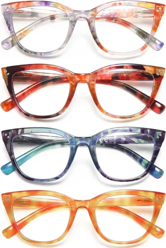 EYEURL Gafas de lectura de ojo de gato para mujer, paquete de 4 unidades, a la moda, con bloqueo de luz azul, para mujer