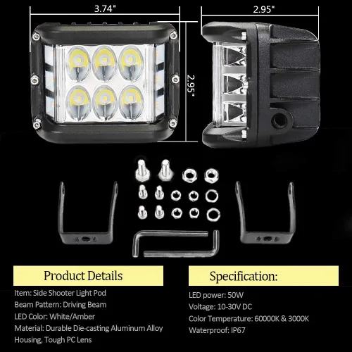 Miniatura 7 de Luces LED de Cápsula de Disparo Lateral, Luces Todo Terreno de 4 Pulgadas con Luz Estroboscópica de Emergencia Azul de Doble Lado Compatible