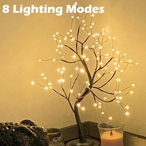 Miniatura 3 de 108 luces LED para árbol de mesa, 20 pulgadas, lámpara artificial de árbol bonsái parpadeante con 8 modos de iluminación y temporizador, decoración