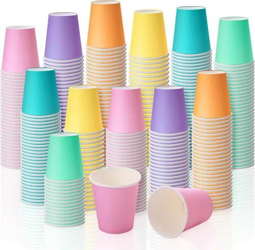 Sawysine 300 tazas desechables de papel pastel de 5 onzas, tazas de enjuague bucal de colores, mini taza gruesa y resistente a fugas para agua