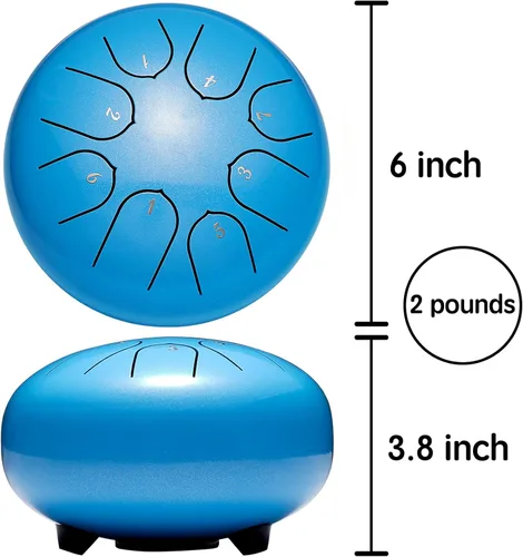 Miniatura 5 de Lronbird Tambor de lengua de acero, instrumento de percusión de 8 notas de 6 pulgadas para educación musical, meditación, relajación, calmante, Azul