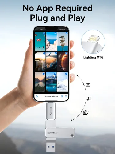 Miniatura 5 de ORICO Adaptador Lightning a USB con puerto de carga, USB C hembra a Lightning macho para iPhone 14, 13, 11, 12 Pro Max, compatible con soporte