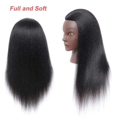 Miniatura 4 de Cabeza de maniquí con cabello humano, cabeza de maniquí de 16 pulgadas, 100% cabello real, cabeza de maniquí de peluquero, cabeza de entrenamiento