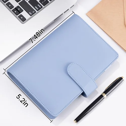 Miniatura 5 de Antner - Archivador de piel sintética con 6 anillos, para papel de tamaño A6, agenda personal con hojas sueltas y cubierta con cierre magnético, azul