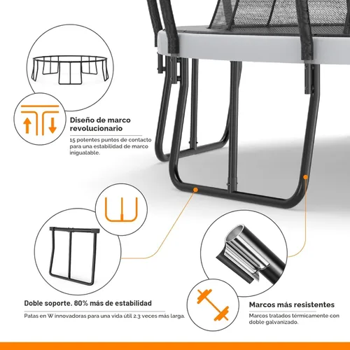 Miniatura 2 de Trampolín para exteriores de 10 pies, 14 pies, 16 pies con recinto, 6 patas reforzadas en forma de U con soporte central, aprobado por ASTM