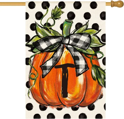 Miniatura 19 de AVOIN colorlife Bandera de jardín con monograma de otoño con letra G, diseño de calabaza, de 12 x 18 pulgadas, doble cara exterior, pequeña