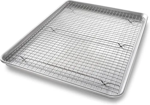 Utensilio para horno lámina cuadrante USA Pan, lámina para hornear y juego de rejilla para enfriamiento antiadherente, metálico , set hojas/estante