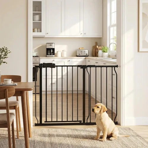 Miniatura 23 de HOOEN Puerta de bebé extra ancha para puertas y escaleras, puerta de bebé blanca montada a presión, puerta de paso para niños o mascotas, puertas