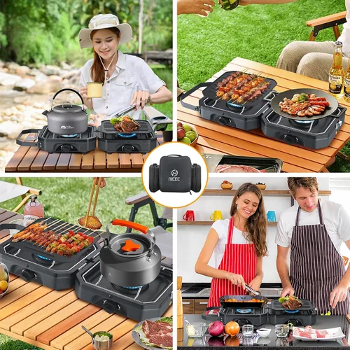 Miniatura 6 de Nice C Estufa de campamento, estufa portátil de propano para campamento, estufa de gas propano de 2 quemadores, mini parrilla de propano, estufa