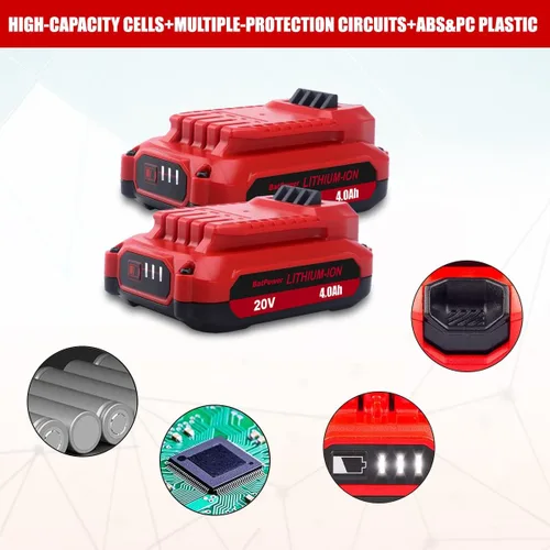 Miniatura 5 de BatPower Paquete de 2 baterías de repuesto compatibles con el sistema Craftsman V20, batería compacta de iones de litio de 4.0 Ah para herramientas