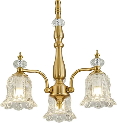 Candelabro dorado de 3 luces, estilo vintage, elegante, rústico, lámpara colgante de cristal para comedor, cocina, sala de estar, dormitorio
