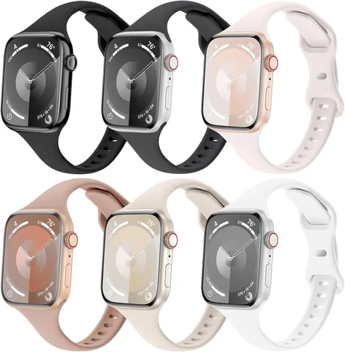 Miniatura 13 de 6 Pack de Correas delgadas y finas compatibles con Apple Watch 38mm 40mm 41mm 42mm 44mm 45mm 46mm 49mm para mujeres y hombres, correas de repuesto