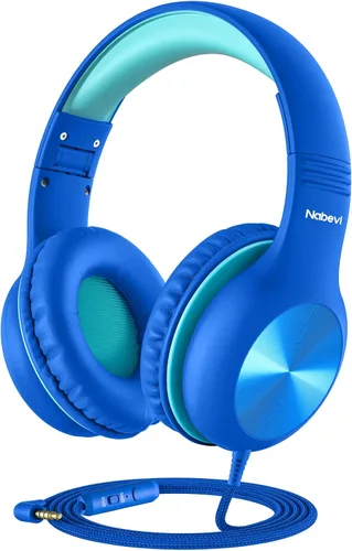Miniatura 9 de Nabevi Auriculares para niños con cable, auriculares sobre la oreja para niños con micrófono, límite de volumen de 85/94 dB, auriculares para niños