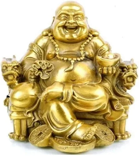 Miniatura 6 de Estatua de Buda Fengshui para la suerte y la felicidad, Dios de la riqueza, Buda riendo en la silla del dragón del emperador, estatuas budistas