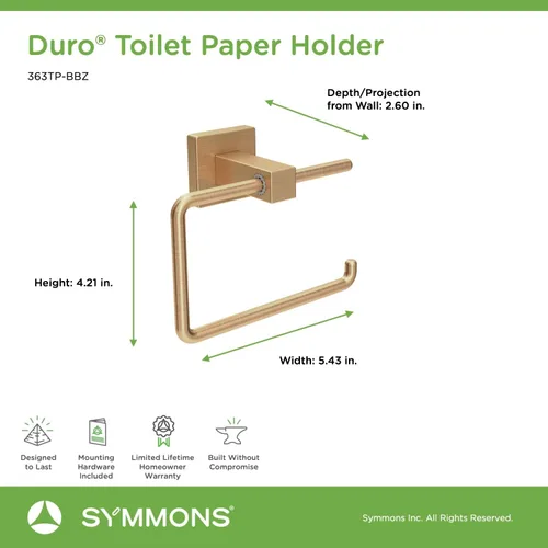 Miniatura 5 de Symmons 363TP-BBZ Duro - Portarrollos de papel higiénico para montaje en pared, color bronce cepillado