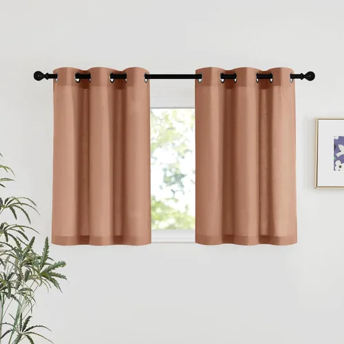 Miniatura 185 de NICETOWN Cortinas de lino natural con textura de lino para dormitorio, mezcla de lino rústica con ojales en la parte superior, semitransparentes