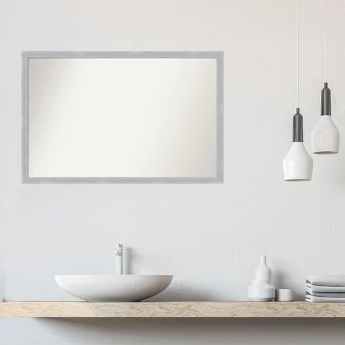Miniatura 5 de Amanti Art Silver Bathroom Mirror for Over Sink, 25x38 Custom Made Grace Brushed Nickel Narrow Rectangle Vanity Mirror, Large Modern Wood Frame