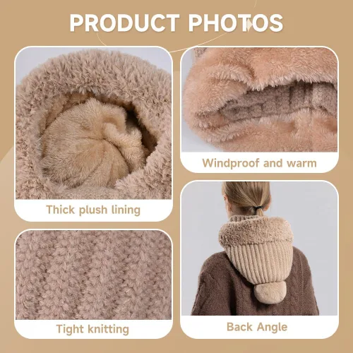 Miniatura 3 de Gorro 3 en 1 con bufanda y máscara, pasamontañas de punto, resistente al viento, talla única, sombrero y bufanda para mujer