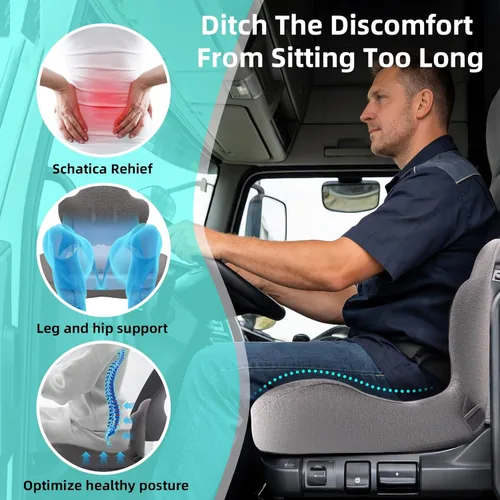 Miniatura 2 de Cojín de asiento de camión de espuma viscoelástica, cojín de silla de diseño ergonómico en forma de L con soporte lumbar para aliviar la presión