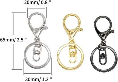 Miniatura 2 de 54 llaveros con cierre de pinza de langosta, cierres giratorios de metal con anillo dividido plano para accesorios de llavero de bricolaje