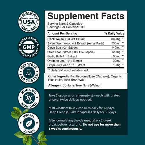 Miniatura 8 de PARA-X Suplemento de salud intestinal a base de hierbas, apoyo inmunológico con ajenjo y clavo de nogal negro, apoya la salud digestiva y la salud