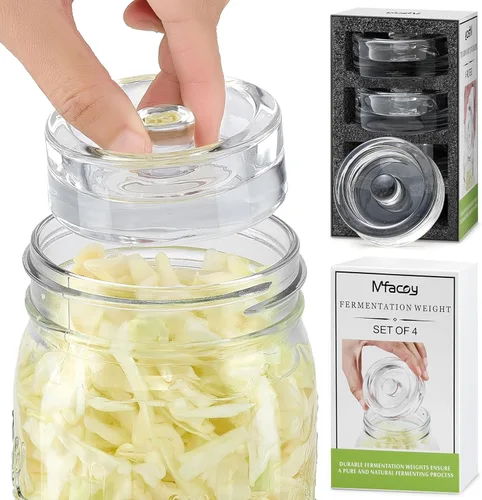 MFacoy Juego de 4 pesas de vidrio para fermentación con asa de fácil agarre para tarros de encurtido de boca ancha, juego de pesas de vidrio para