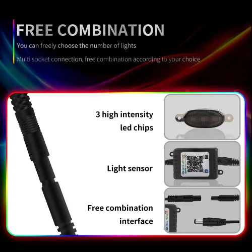 Miniatura 7 de Luces LED universales 4 en 1 con control de aplicación, kit de luz de atmósfera RGB DIY repuesto para Tacoma TRD 2016-2019 parrilla delantera/DRL