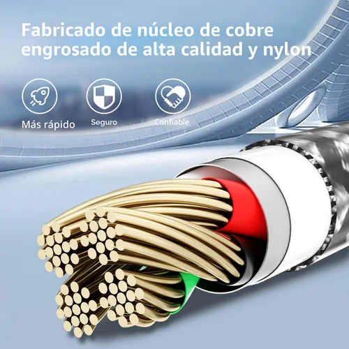 Miniatura 5 de Cable de carga múltiple (paquete de 2 cables de 4 pies) 3 en 1 para múltiples dispositivos, cable de carga universal trenzado de nailon para Negro