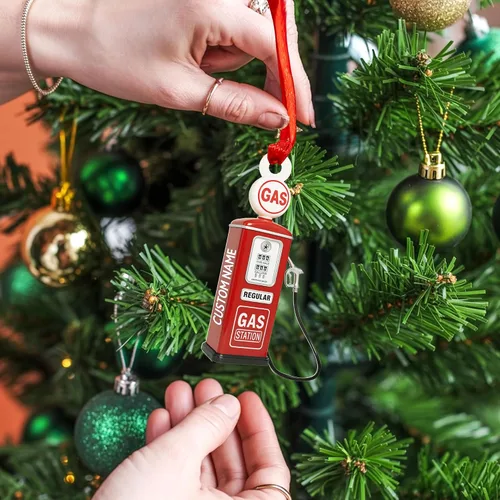 Miniatura 8 de Adorno de Navidad personalizado con bomba de gas 2025, decoración retro personalizada de árbol de estación de servicio, regalo único de recuerdo
