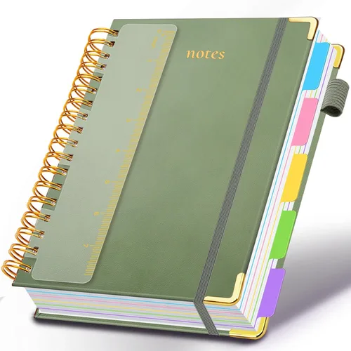 Miniatura 8 de Cuaderno de espiral con tapa dura, de 8 x 10 pulgadas, separadores y divisores extraíbles, 300 páginas, 5 asignaturas, a rayas, de piel sintética