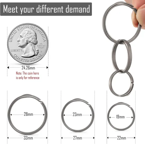 Miniatura 6 de KeyUnity Llavero para llavero, anillo dividido de titanio de 22/27/1.299 in, anillo de empuje lateral redondo plano para hombre y mujer