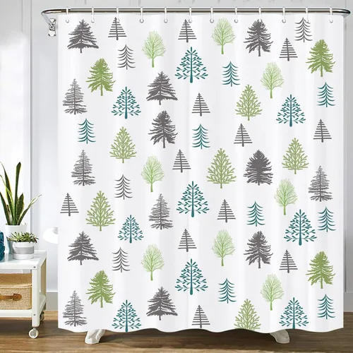 Miniatura 6 de SPXUBZ - Cortina de ducha azul con diseño de bosque, invierno navideño, montaña con niebla, naturaleza, impermeable, decoración de baño, tela