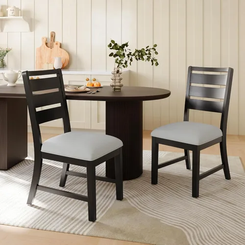 COLAMY Juego de 2 sillas de comedor de madera, sillas de comedor tapizadas de granja con cojín de 3.5 pulgadas de grosor, sillas de cocina FSC con