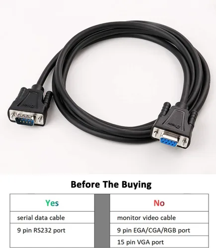 Miniatura 7 de DTech DB9 RS232 - Cable serie macho a hembra, cable de módem nulo, línea cruzada TX RX para comunicación de datos (10 pies, negro)