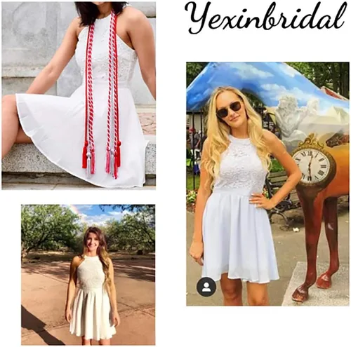 Miniatura 5 de Yexinbridal Halter Vestidos cortos de dama de honor gasa floral encaje boda país