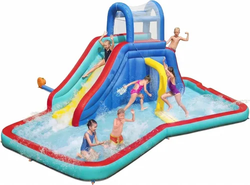 Bestway H2OGO! Parque acuático Waterfall Waves Mega | Tobogán inflable y piscina para hasta 6 niños