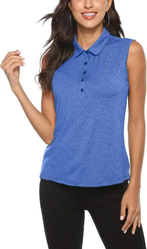 AIRIKE Polo de golf para mujer, sin mangas, para verano, deportes, atlética, ropa de trabajo, de secado rápido, para mujer