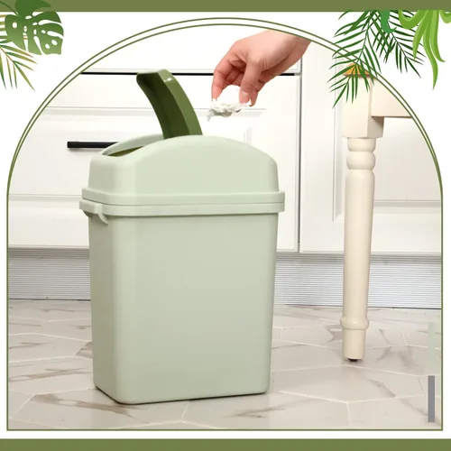 Miniatura 7 de Sumind 2 piezas cubos de basura de baño de 2.6 galones con tapa oscilante, cubo de basura pequeño de plástico para baño, cubo de basura para Verde