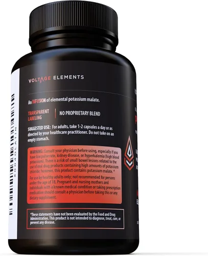 Miniatura 9 de Malato de Potasio 1389mg - Producción de ATP y energía celular, equilibrio electrolítico - Potasio elemental 500mg (240 cápsulas) vegano