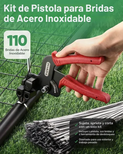 Miniatura 2 de Kit de pistola de sujeción de cables de acero inoxidable 304 resistente con 11.8 pulgadas, 110 bridas de metal - Resistente a los rayos UV y a