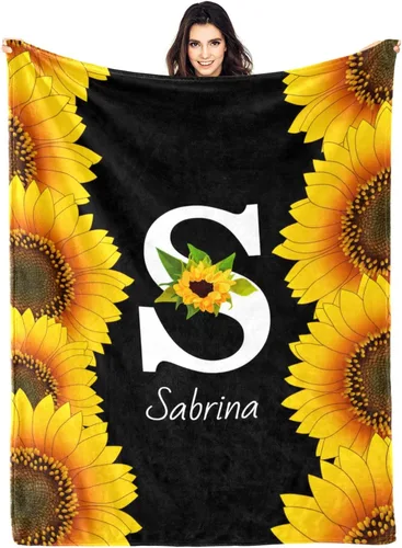 Manta personalizada de girasoles con nombre, mantas de bebé personalizadas para niñas y niños, mantas personalizadas con iniciales, manta con nombre