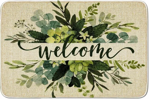 Miniatura 10 de Tapete de bienvenida para puerta de exterior, color verde cactus, 36 x 24 pulgadas, antideslizante, lavable, tapete para puerta de entrada