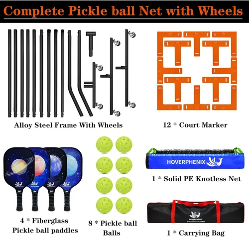 Miniatura 2 de Hoverphenix Portable Pickleball Net Set, 22FT Regulation Size Pickle Ball Net with Paddle Set of 4, Pickleballs and Carry Bag, Easy Setup for Indoor