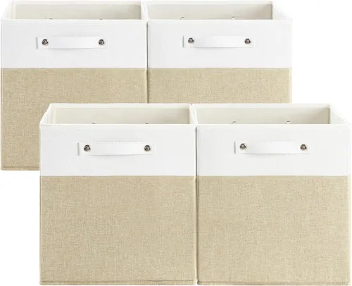 Miniatura 14 de FinishingBo Contenedores de almacenamiento de lino fino de 13 x 13 pulgadas con asas, cajas de cubo de tela, organizadores de cestas para estantes