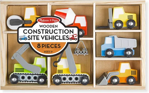 Miniatura 8 de Melissa & Doug – de madera de construcción sitio Vehículos con bandeja de almacenamiento de madera (8 Pcs)