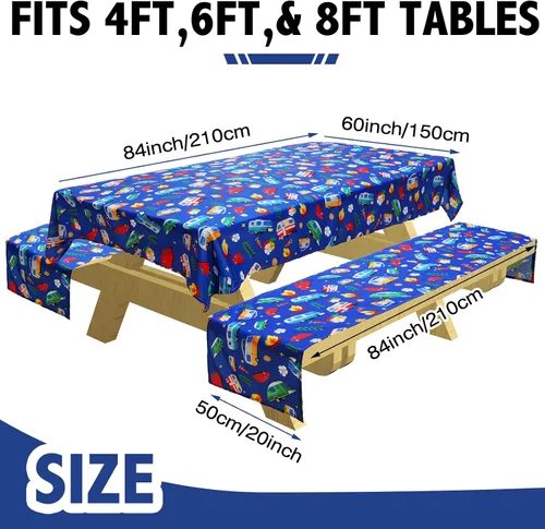 Miniatura 3 de Tudomro Mantel de camping con fundas de banco de picnic, se adapta a mesas de picnic de 4 a 7 pies, mantel de poliéster lavable y reutilizable
