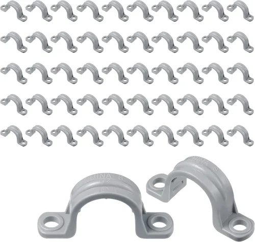 Miniatura 8 de Demissle Abrazadera de conducto de PVC, 2 correas de agujero, correa de conducto de plástico gris resistente, soporte de montaje con clip en U